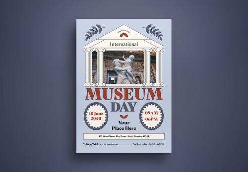 Blue vintage international museum day flyer vector