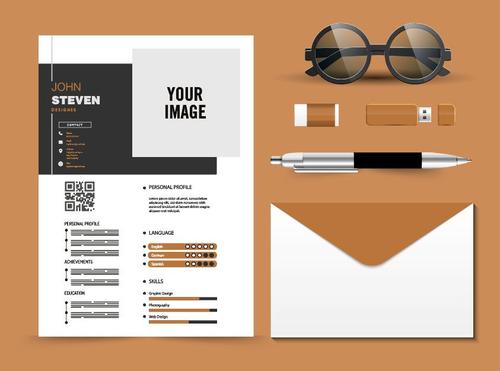 Brown background resume template vector