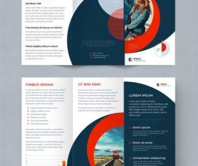 Business trifold brochure with red circle elements vector