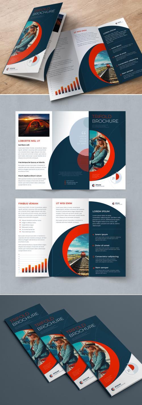 Business trifold brochure with red circle elements vector