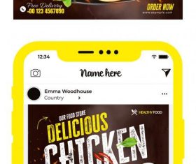Chicken food social media post design template vector