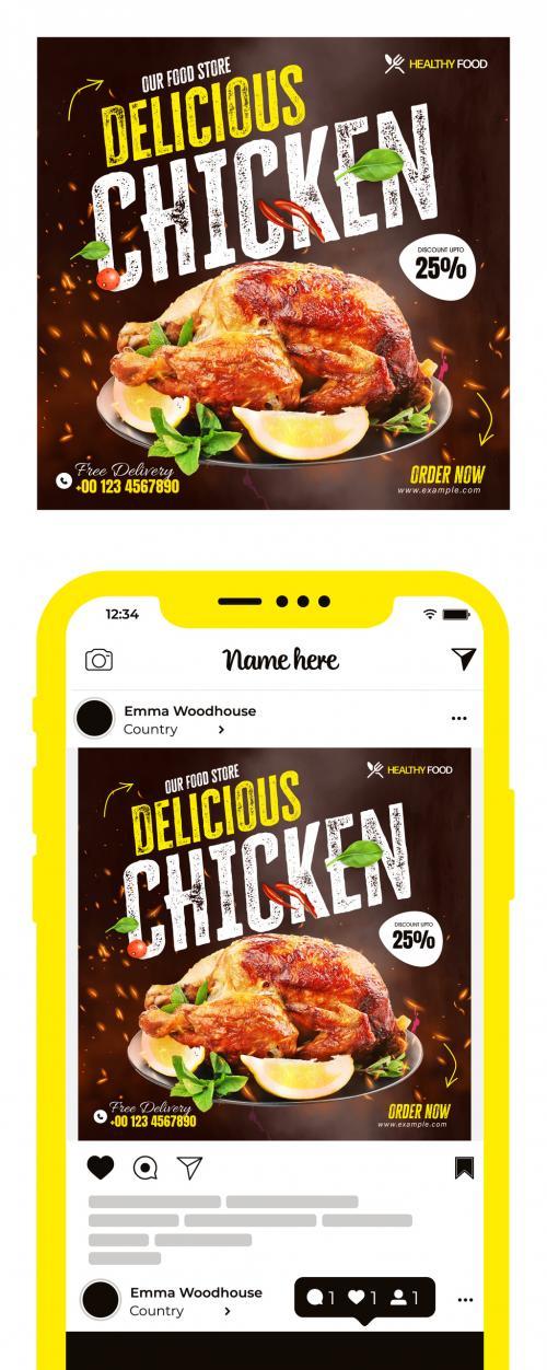 Chicken food social media post design template vector