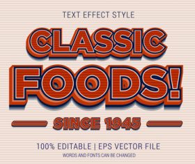 Classic foods editable font effect text vector