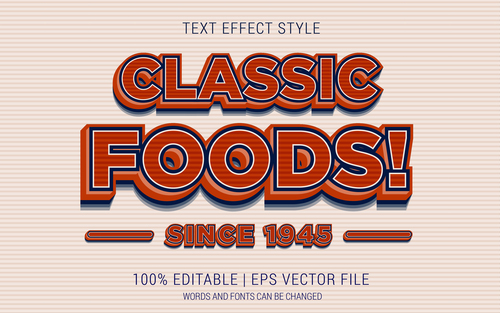 Classic foods editable font effect text vector
