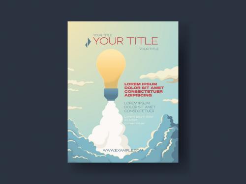 Event flyer layout with lightbulb and sky illustrations vector