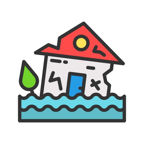Flood natural disaster icons vector