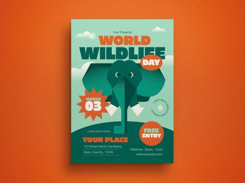 Green flat design world wildlife day flyer vector
