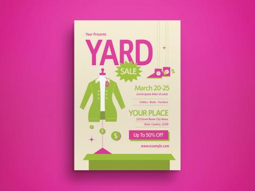 Green flat design yard sale flyer vector