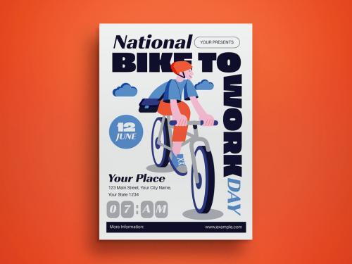 Grey national bike to work day flyer vector