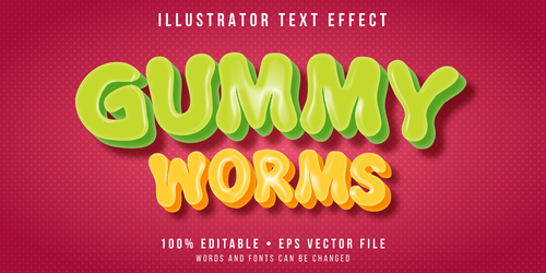 Gummy worms 3d style effect vector