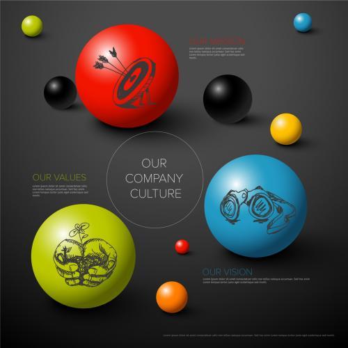 Hand drawn icons on spheres vector