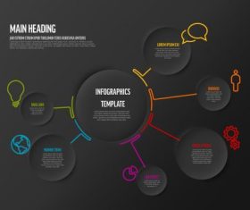 Infographic dark circle template with smaller circle elements vector
