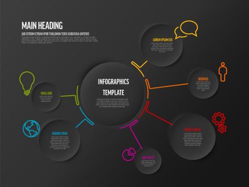 Infographic dark circle template with smaller circle elements vector