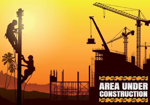 Installation of cables on construction sites background vector