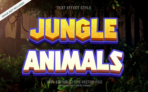 Jungle animals editable font effect text vector