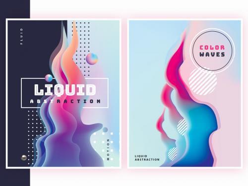 Liquid abstract poster set vector