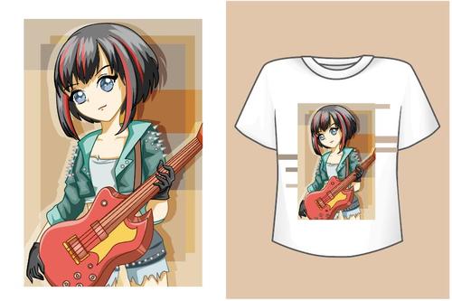 Mockup t-shirt cute rock-star girl vector