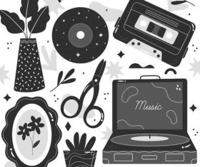Old style tape recorder and flower arrangement vector