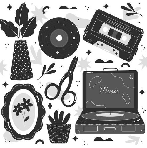 Old style tape recorder and flower arrangement vector