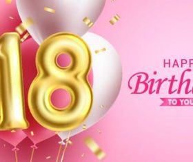 Pink background 18th birthday greeting card vector