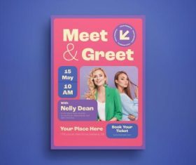 Pink geometric shapes meet and greet flyer vector