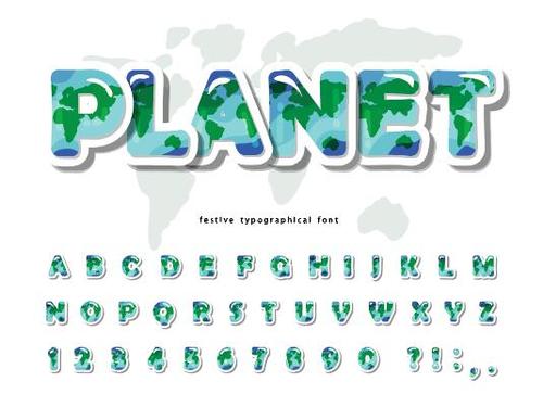 Planet cartoon font vector