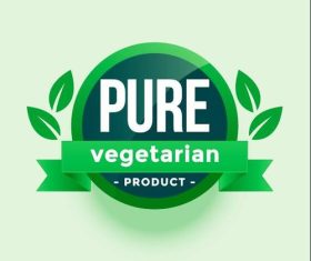 Pure vegetarian product green leaves label vector