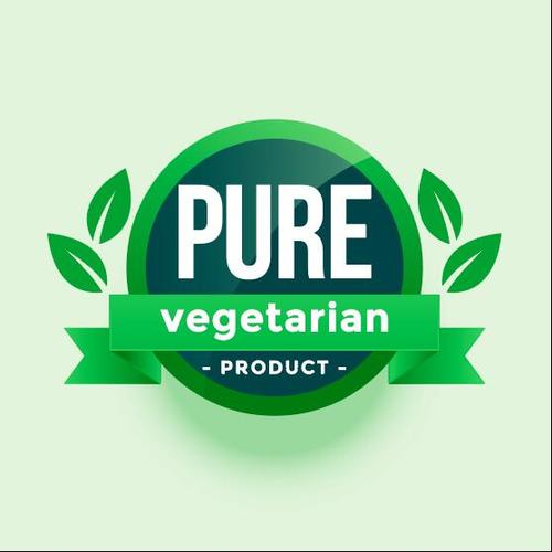 Pure vegetarian product green leaves label vector