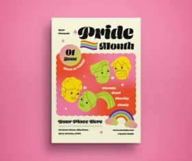 Red doodle pride month flyer layout vector