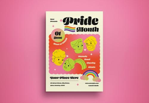 Red doodle pride month flyer layout vector
