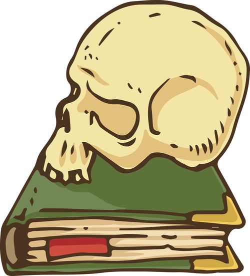 Skull placed on top of a book vector