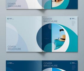 Square report cover layout set with blue dynamic elements vector