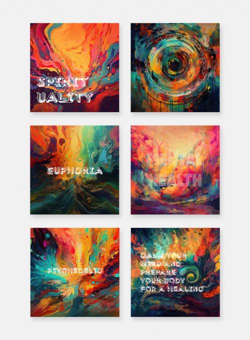Square social layouts With psychedelic backgrounds vector