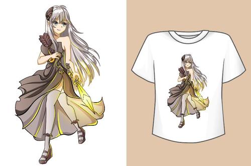 T-shirt beautiful girl game character vector