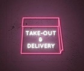 Take out delivery neon signboard vector
