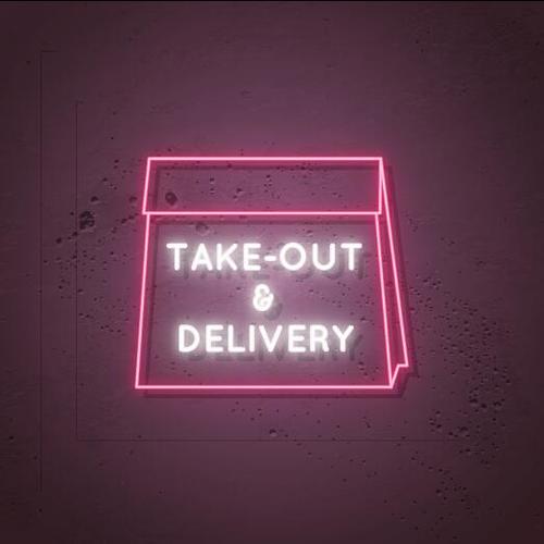 Take out delivery neon signboard vector