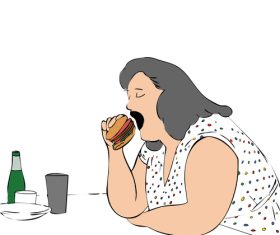 The woman eating hamburgers vector