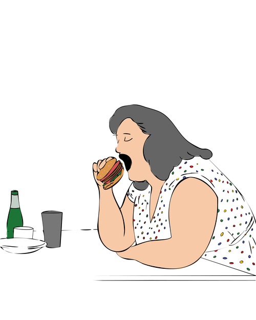 The woman eating hamburgers vector