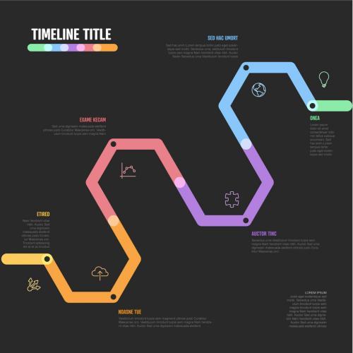 Thick line Infogrpahic diagonal hexagon dark timeline diagram vector