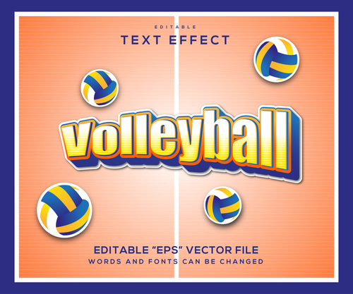 Volleyball 3d editable text style vector