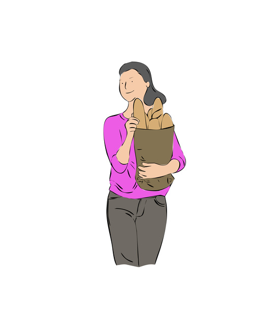 Woman who buys french bread vector