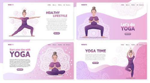 Yoga fitness website landing page vector