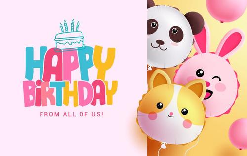 Animal balloon background birthday card vector