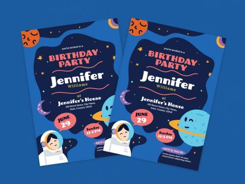 Astronaut theme invitation kids birthday vector