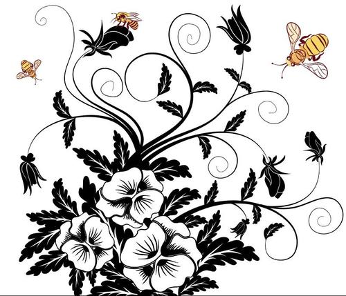 Bees and flowers vector