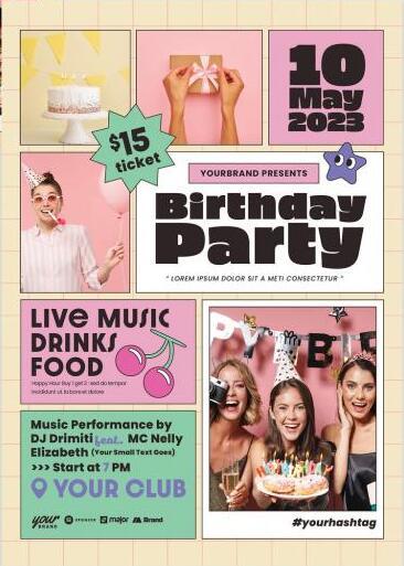 Birthday party flyer template vector