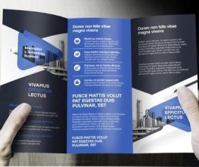 Black and blue trifold brochure vector