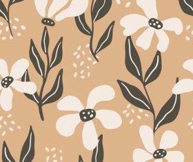 Black leaves and white flowers seamless pattern vector