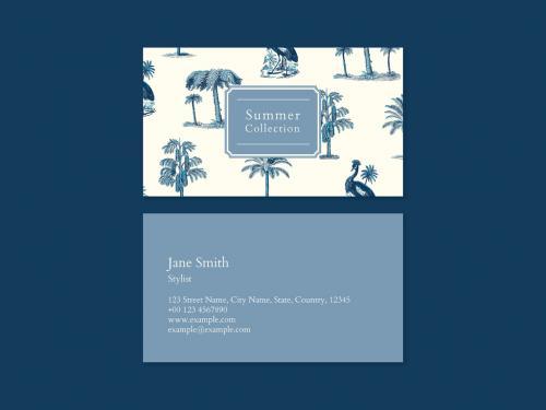 Blue tropical theme editable business card vector
