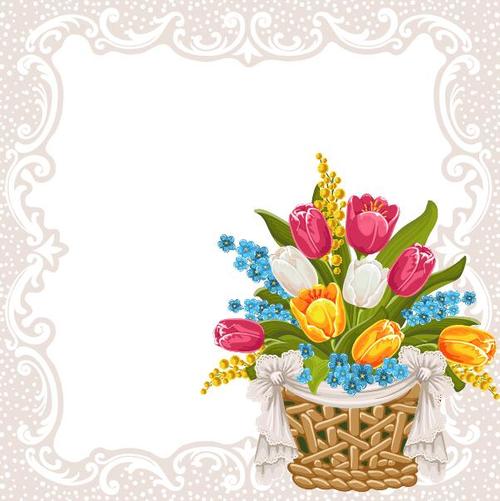 Bouquet decoration in flower basket vector